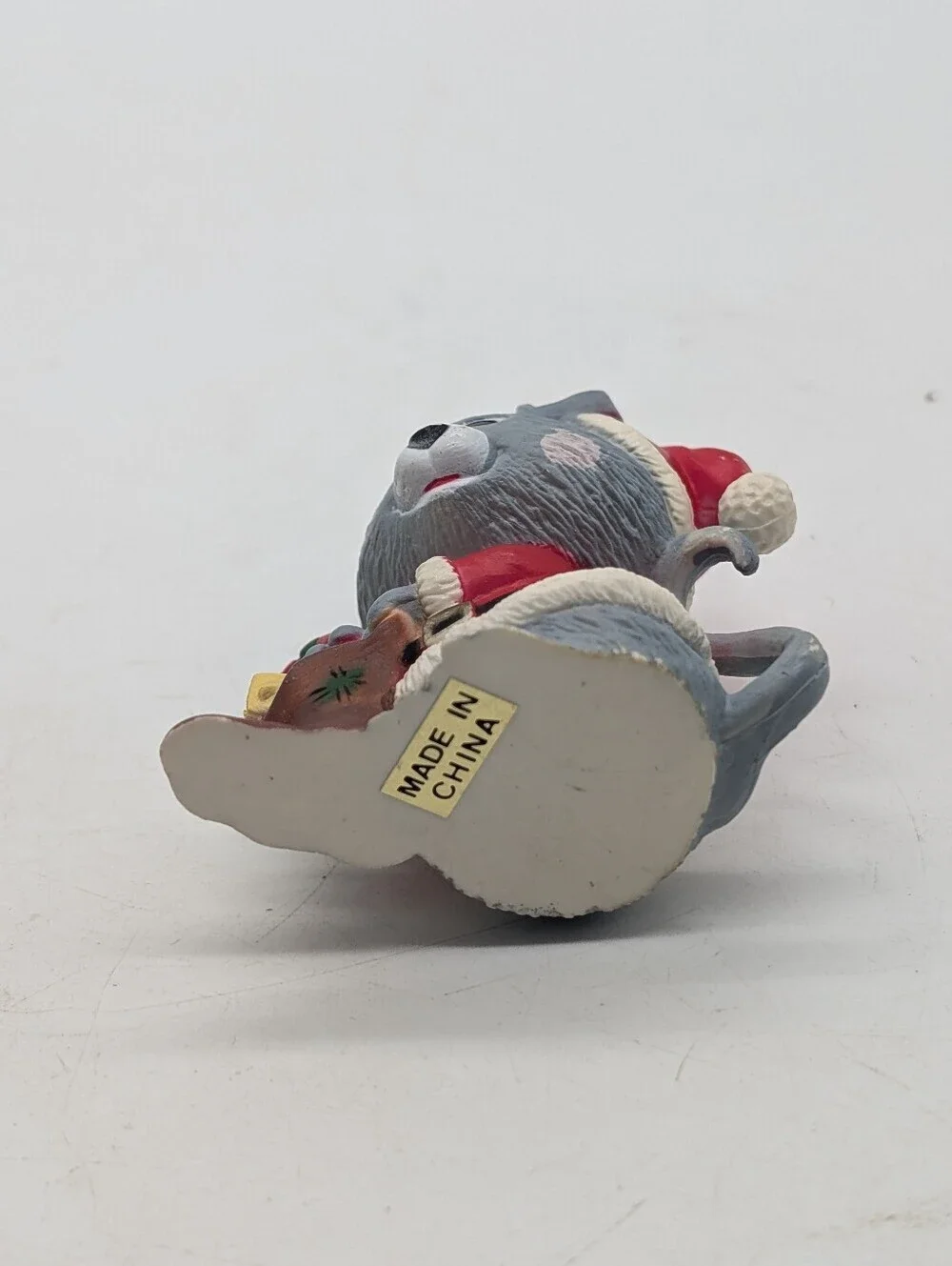 Vintage Christmas Santa Mouse Ornament Holding Candy Cane Gift Sack Kitsch